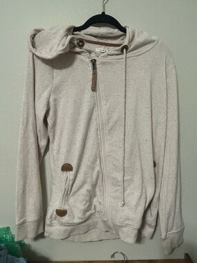 Maurices Light Beige Zip Hoodie with Brown Trim Womens size medium
